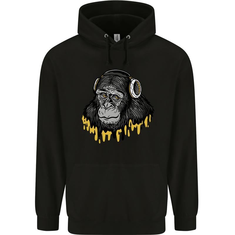 Monkey DJ Headphones Music Childrens Kids Hoodie Black