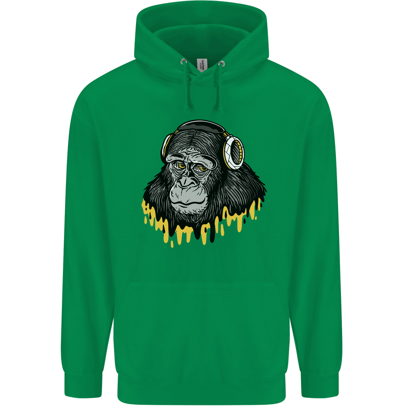 Monkey DJ Headphones Music Childrens Kids Hoodie Irish Green