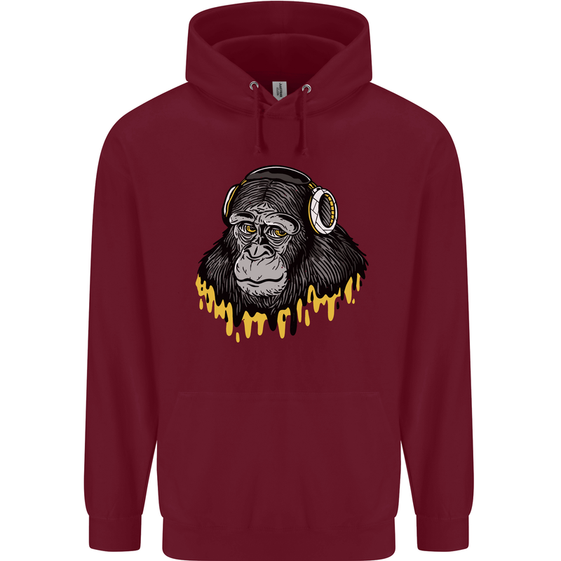 Monkey DJ Headphones Music Childrens Kids Hoodie Maroon