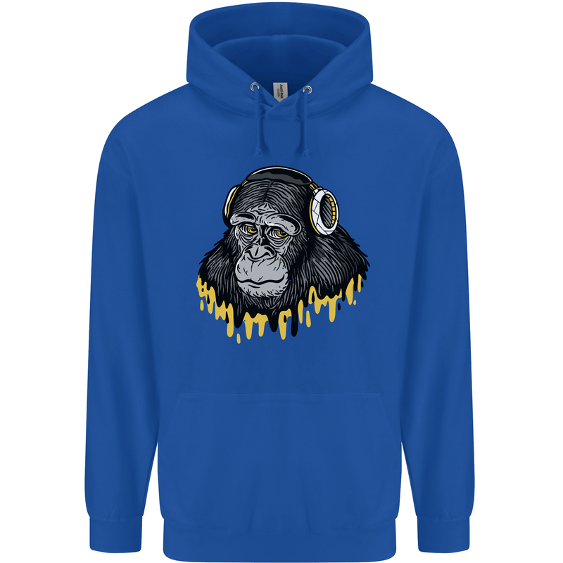 Monkey DJ Headphones Music Childrens Kids Hoodie Royal Blue