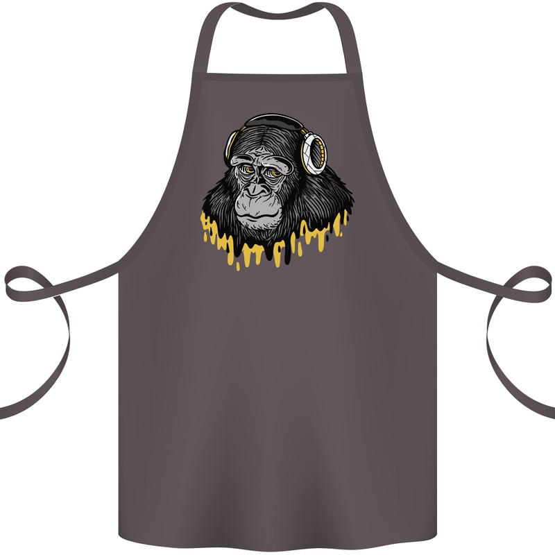 Monkey DJ Headphones Music Cotton Apron 100% Organic Dark Grey