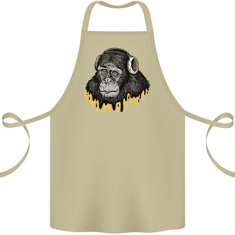 Monkey DJ Headphones Music Cotton Apron 100% Organic Khaki