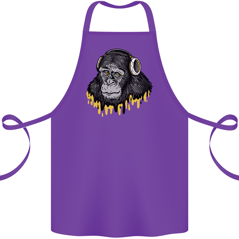 Monkey DJ Headphones Music Cotton Apron 100% Organic Purple