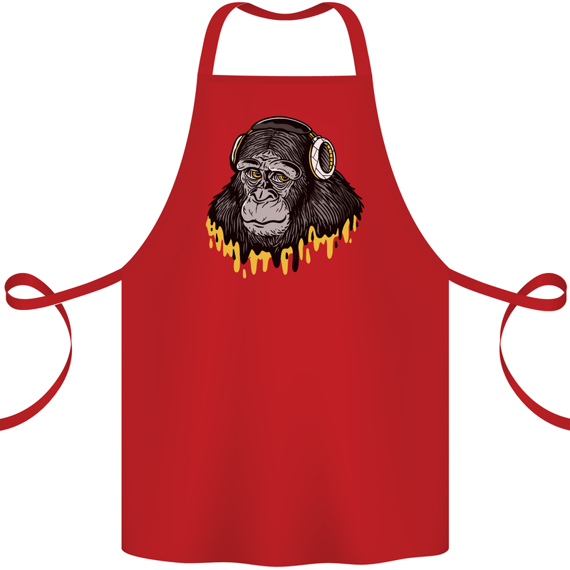 Monkey DJ Headphones Music Cotton Apron 100% Organic Red