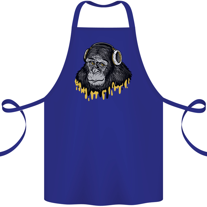 Monkey DJ Headphones Music Cotton Apron 100% Organic Royal Blue