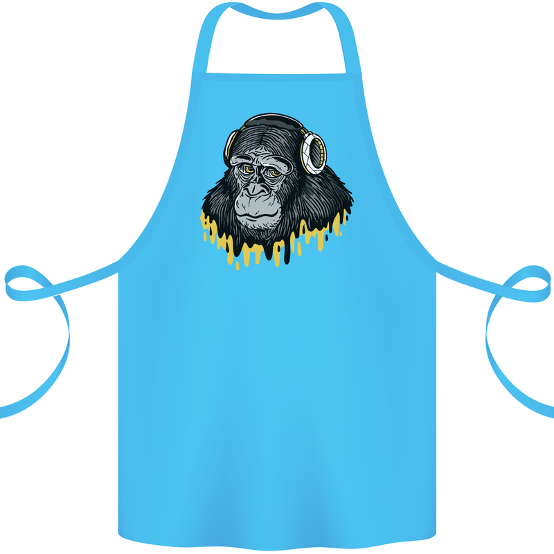 Monkey DJ Headphones Music Cotton Apron 100% Organic Turquoise