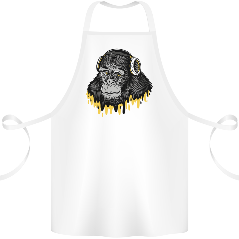 Monkey DJ Headphones Music Cotton Apron 100% Organic White