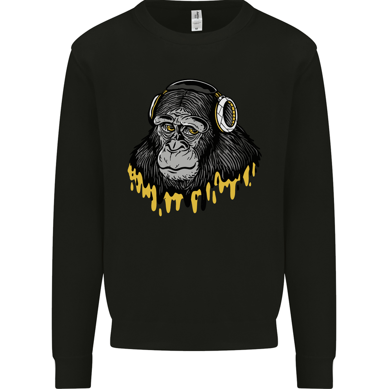 Monkey DJ Headphones Music Kids Sweatshirt Jumper Black