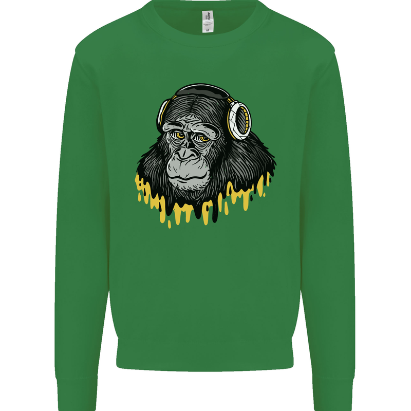 Monkey DJ Headphones Music Kids Sweatshirt Jumper Irish Green