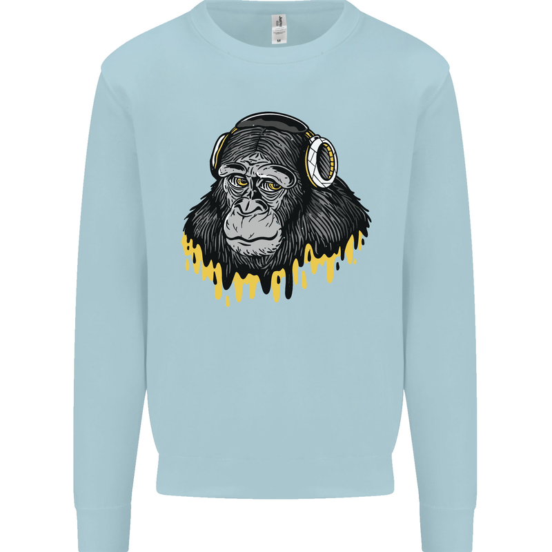 Monkey DJ Headphones Music Kids Sweatshirt Jumper Light Blue