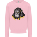 Monkey DJ Headphones Music Kids Sweatshirt Jumper Light Pink