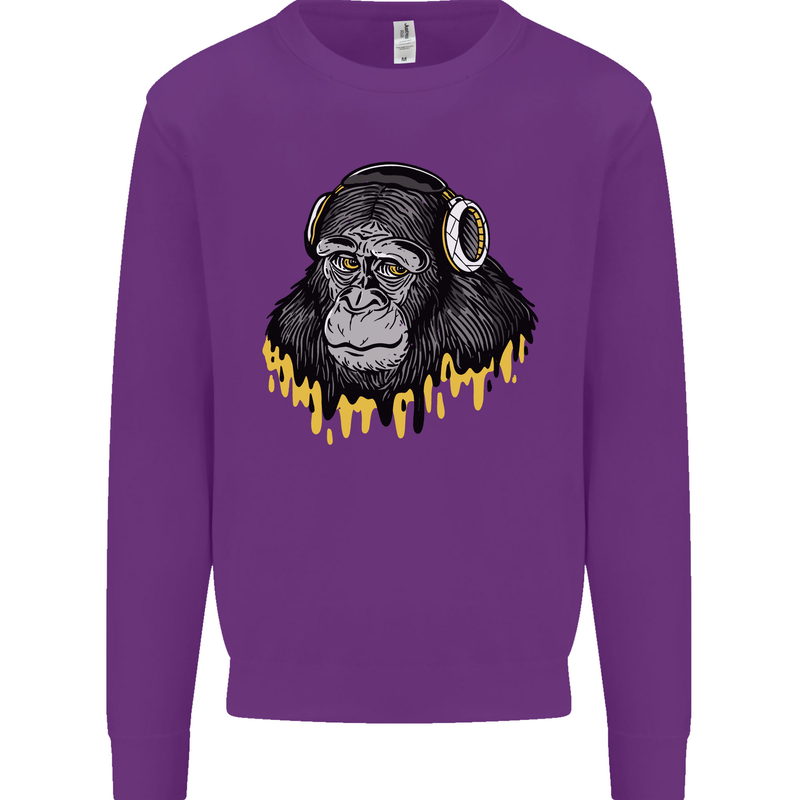 Monkey DJ Headphones Music Kids Sweatshirt Jumper Purple