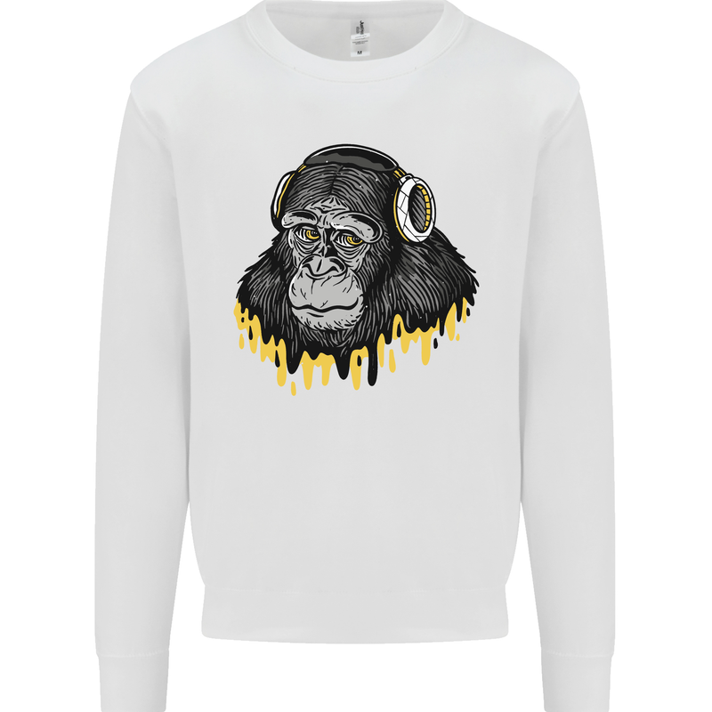 Monkey DJ Headphones Music Kids Sweatshirt Jumper White