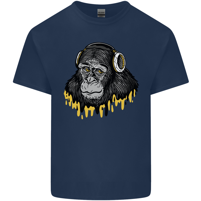 Monkey DJ Headphones Music Kids T-Shirt Childrens Navy Blue