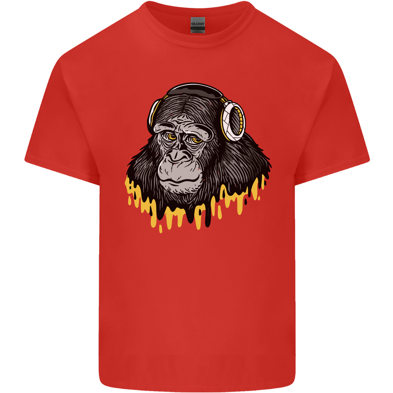 Monkey DJ Headphones Music Kids T-Shirt Childrens Red