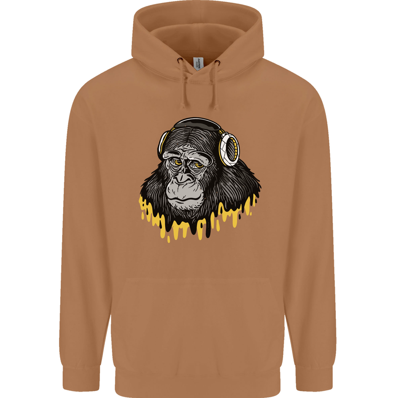 Monkey DJ Headphones Music Mens 80% Cotton Hoodie Caramel Latte