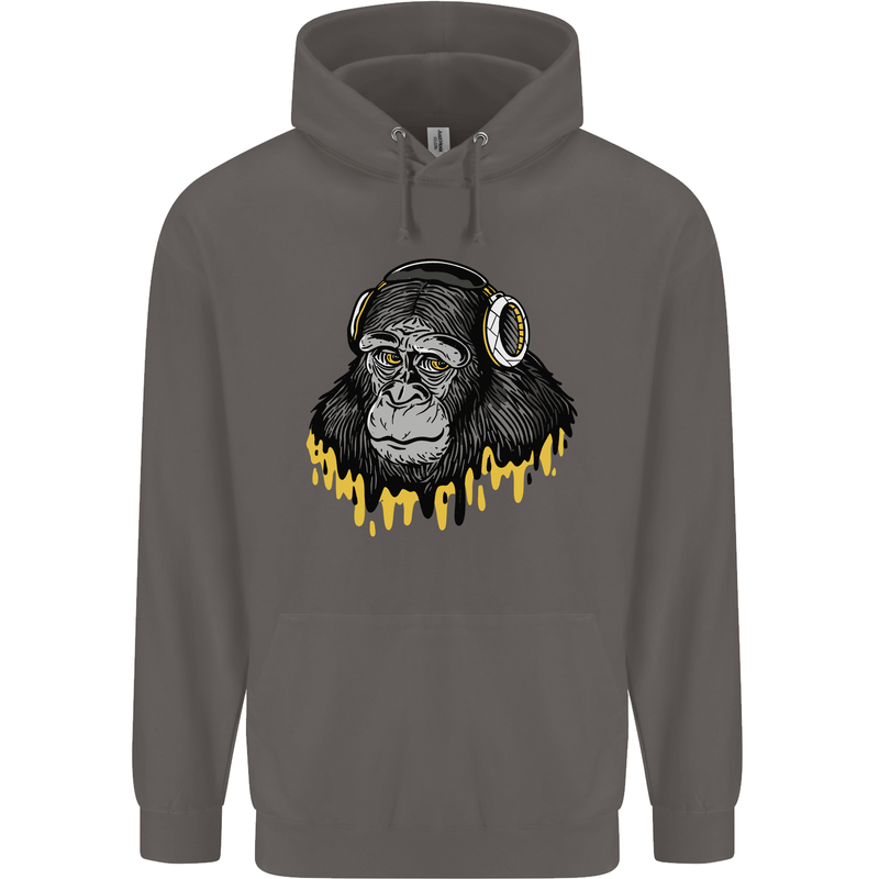 Monkey DJ Headphones Music Mens 80% Cotton Hoodie Charcoal