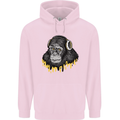 Monkey DJ Headphones Music Mens 80% Cotton Hoodie Light Pink