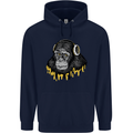 Monkey DJ Headphones Music Mens 80% Cotton Hoodie Navy Blue