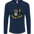 Monkey DJ Headphones Music Mens Long Sleeve T-Shirt Navy Blue