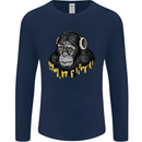 Monkey DJ Headphones Music Mens Long Sleeve T-Shirt Navy Blue