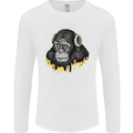 Monkey DJ Headphones Music Mens Long Sleeve T-Shirt White