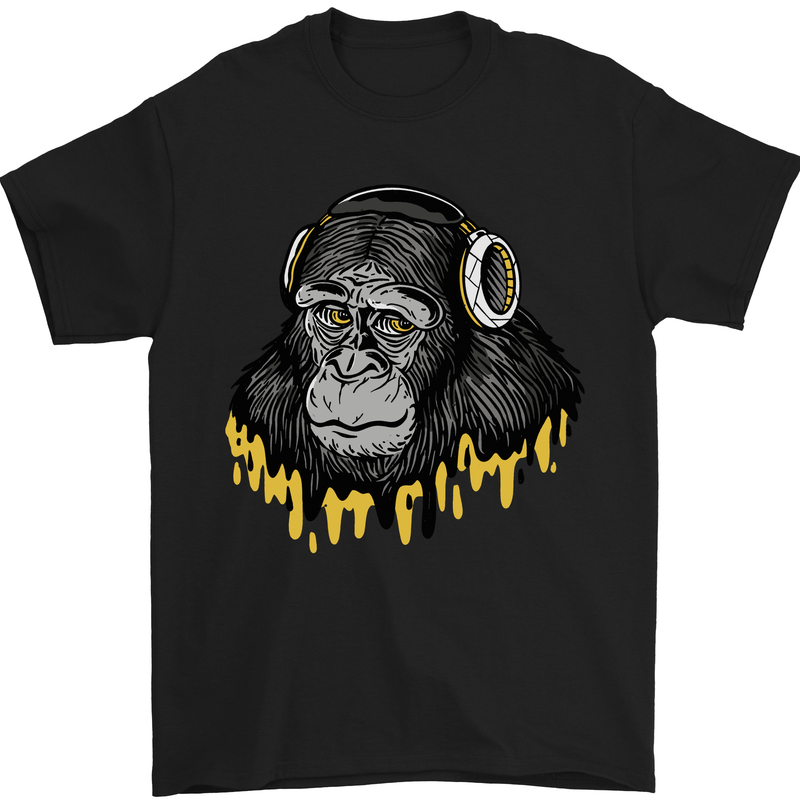 Monkey DJ Headphones Music Mens T-Shirt 100% Cotton Black