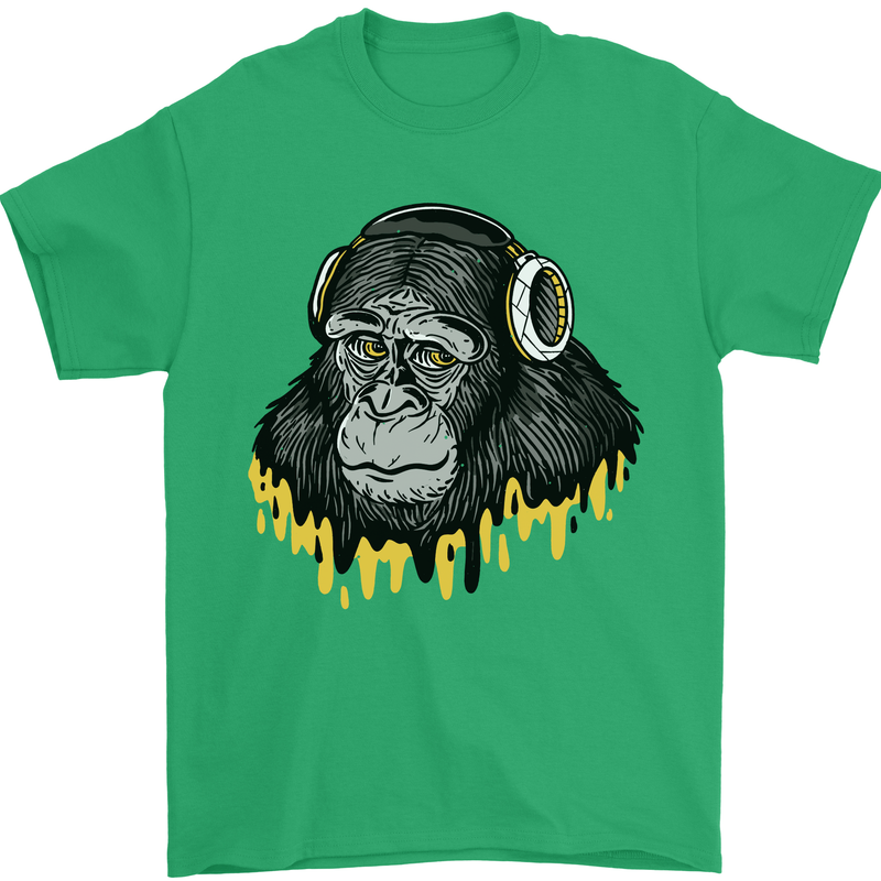 Monkey DJ Headphones Music Mens T-Shirt 100% Cotton Irish Green