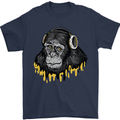 Monkey DJ Headphones Music Mens T-Shirt 100% Cotton Navy Blue