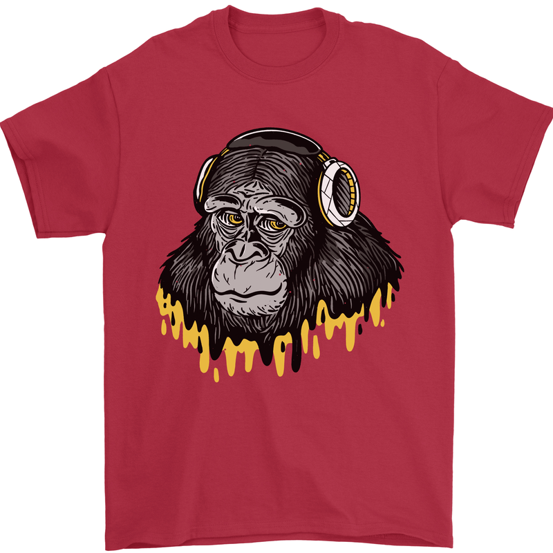 Monkey DJ Headphones Music Mens T-Shirt 100% Cotton Red