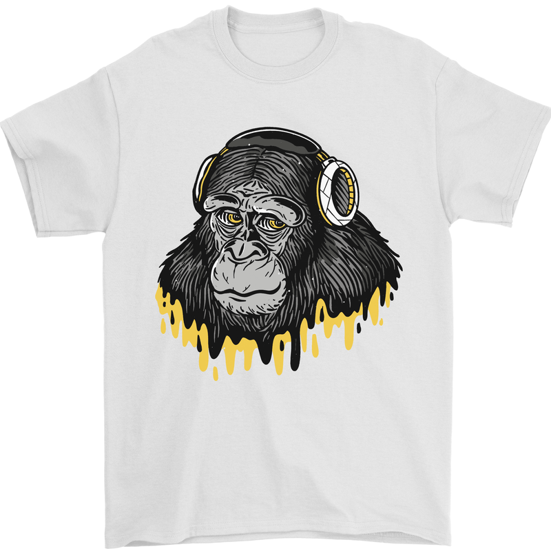 Monkey DJ Headphones Music Mens T-Shirt 100% Cotton White