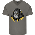 Monkey DJ Headphones Music Mens V-Neck Cotton T-Shirt Charcoal