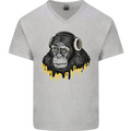 Monkey DJ Headphones Music Mens V-Neck Cotton T-Shirt Sports Grey