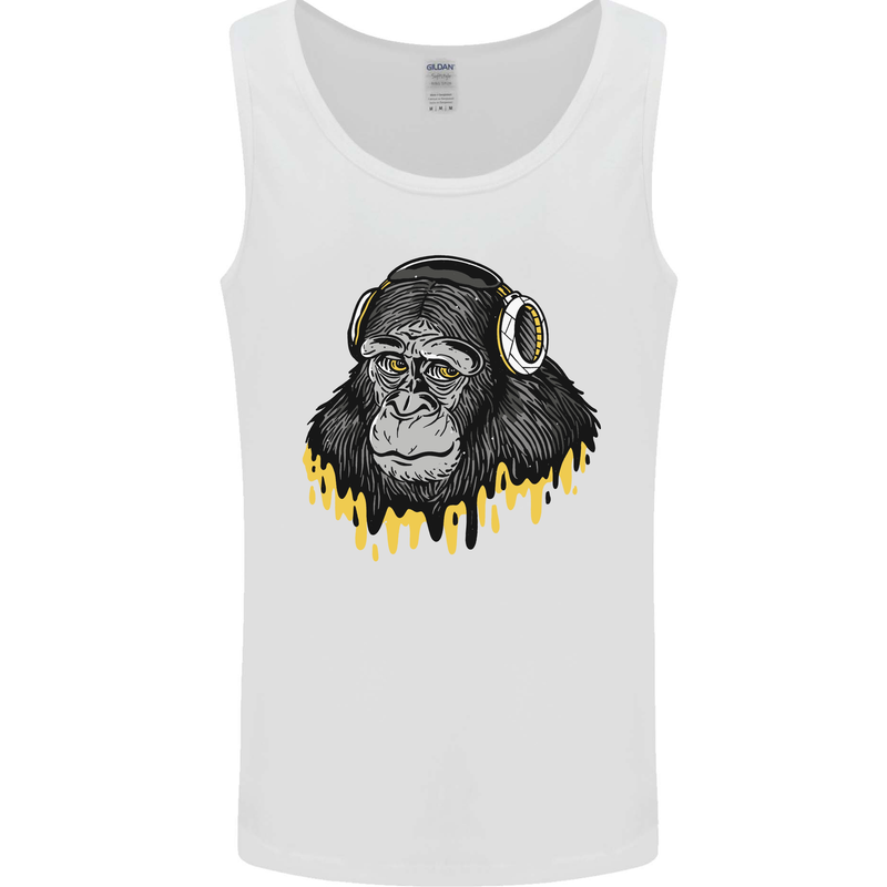 Monkey DJ Headphones Music Mens Vest Tank Top White