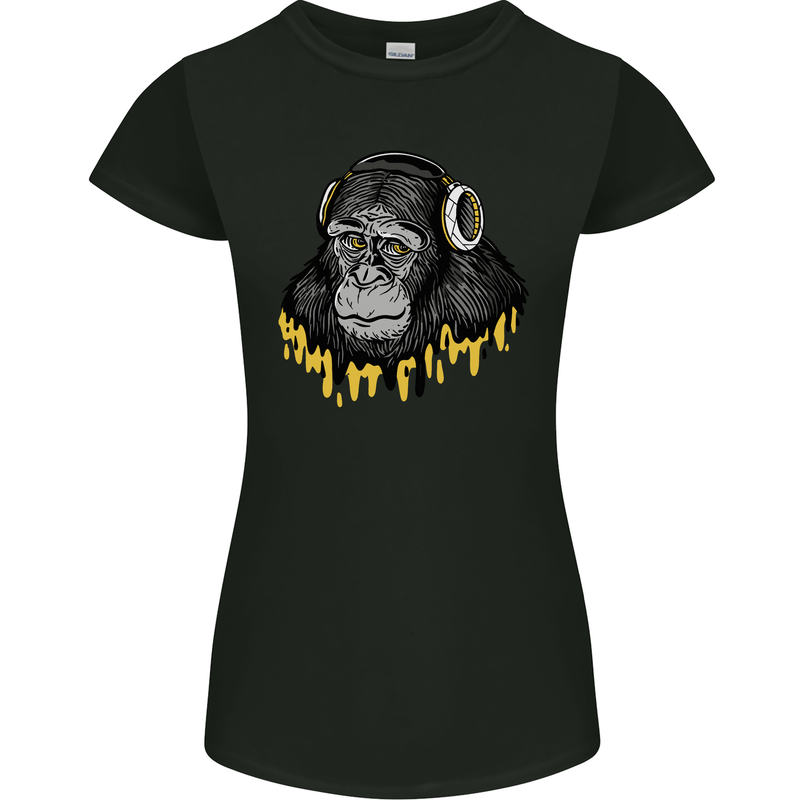 Monkey DJ Headphones Music Womens Petite Cut T-Shirt Black