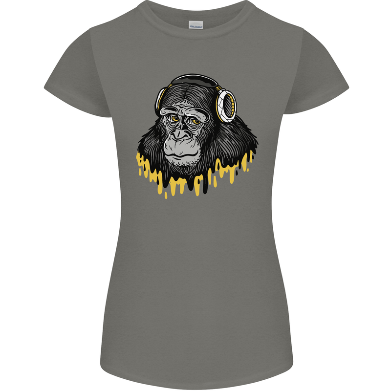 Monkey DJ Headphones Music Womens Petite Cut T-Shirt Charcoal