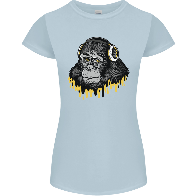 Monkey DJ Headphones Music Womens Petite Cut T-Shirt Light Blue