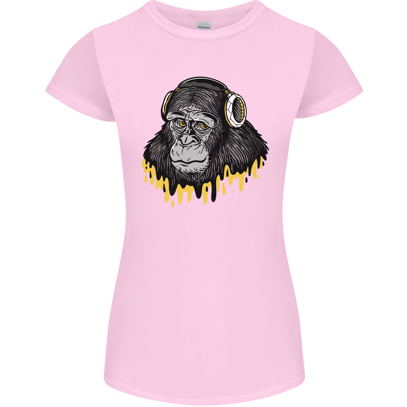 Monkey DJ Headphones Music Womens Petite Cut T-Shirt Light Pink