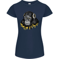 Monkey DJ Headphones Music Womens Petite Cut T-Shirt Navy Blue