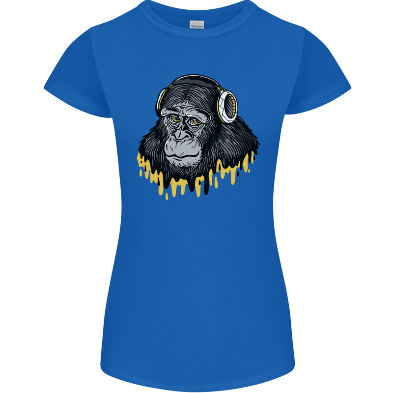 Monkey DJ Headphones Music Womens Petite Cut T-Shirt Royal Blue