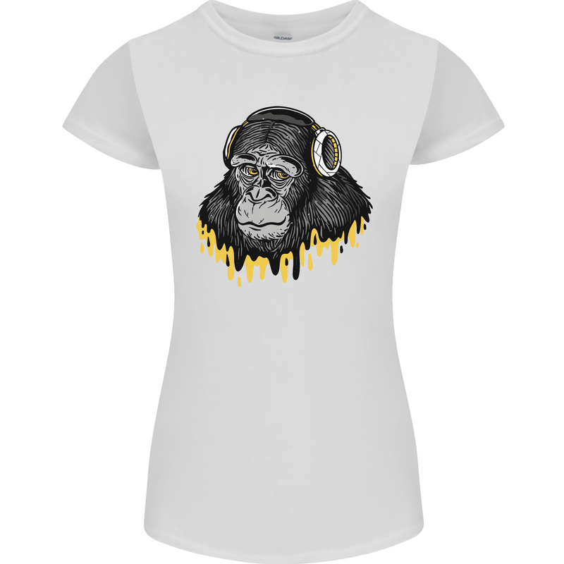 Monkey DJ Headphones Music Womens Petite Cut T-Shirt White