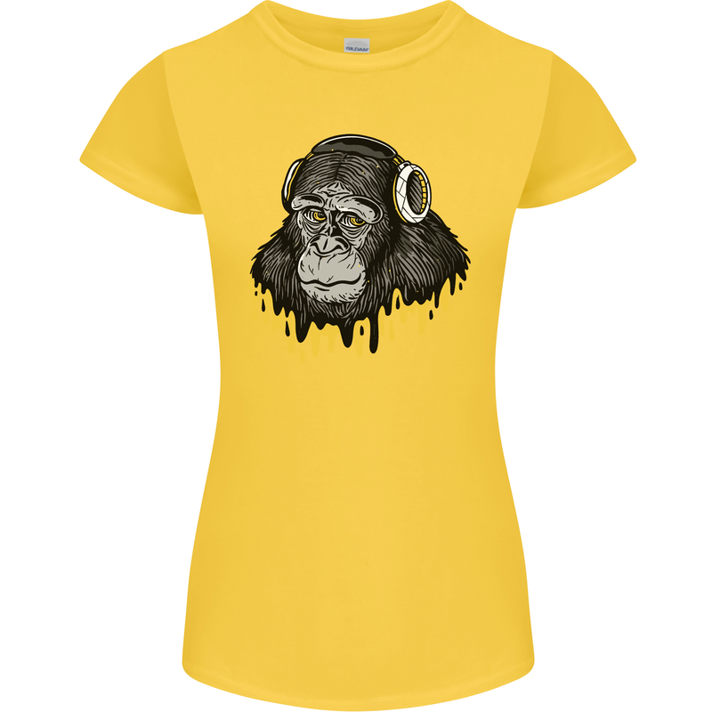 Monkey DJ Headphones Music Womens Petite Cut T-Shirt Yellow