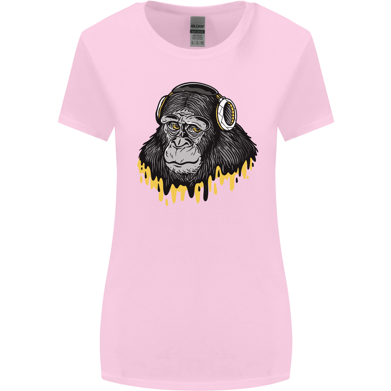 Monkey DJ Headphones Music Womens Wider Cut T-Shirt Light Pink