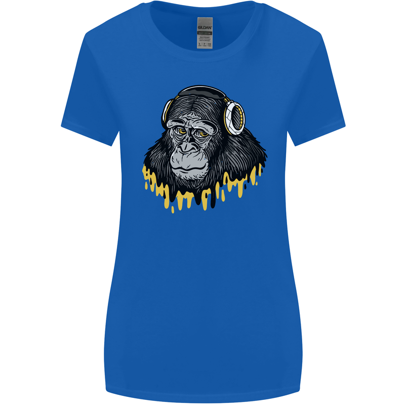 Monkey DJ Headphones Music Womens Wider Cut T-Shirt Royal Blue