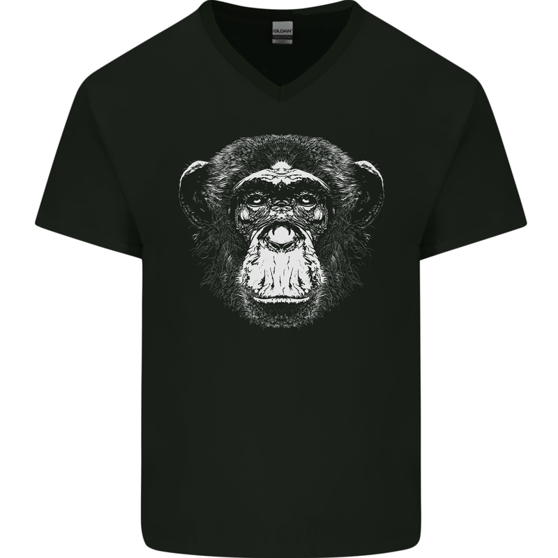 Monkey Face Chimpanzee Mens V-Neck Cotton T-Shirt Black