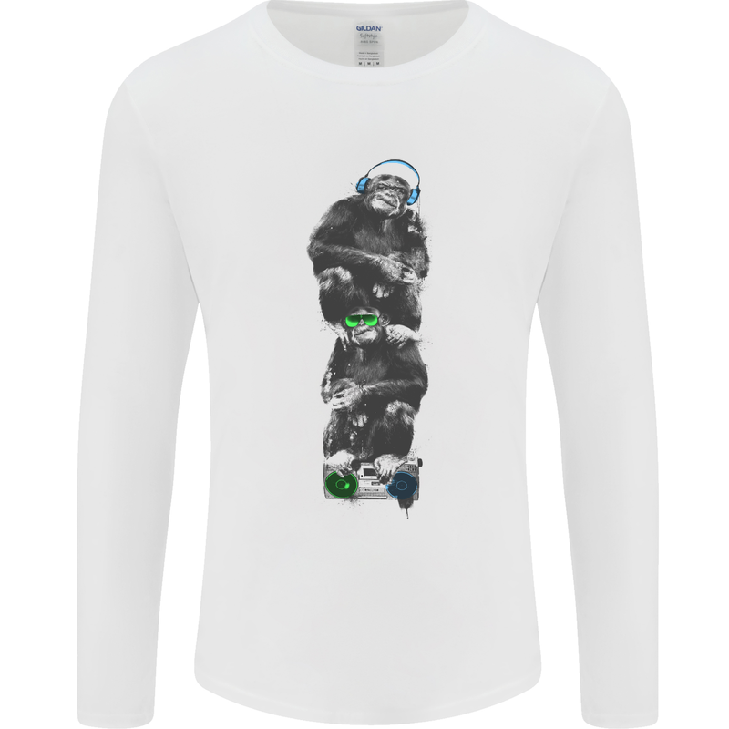 Monkey Music Ghetto Blaster Retro Funny Mens Long Sleeve T-Shirt White