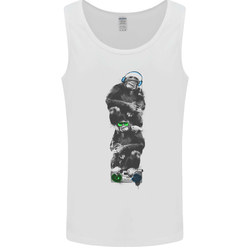 Monkey Music Ghetto Blaster Retro Funny Mens Vest Tank Top White