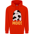 Moo Funny Cow Ghost Halloween Spooky Childrens Kids Hoodie Bright Red