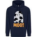 Moo Funny Cow Ghost Halloween Spooky Childrens Kids Hoodie Navy Blue