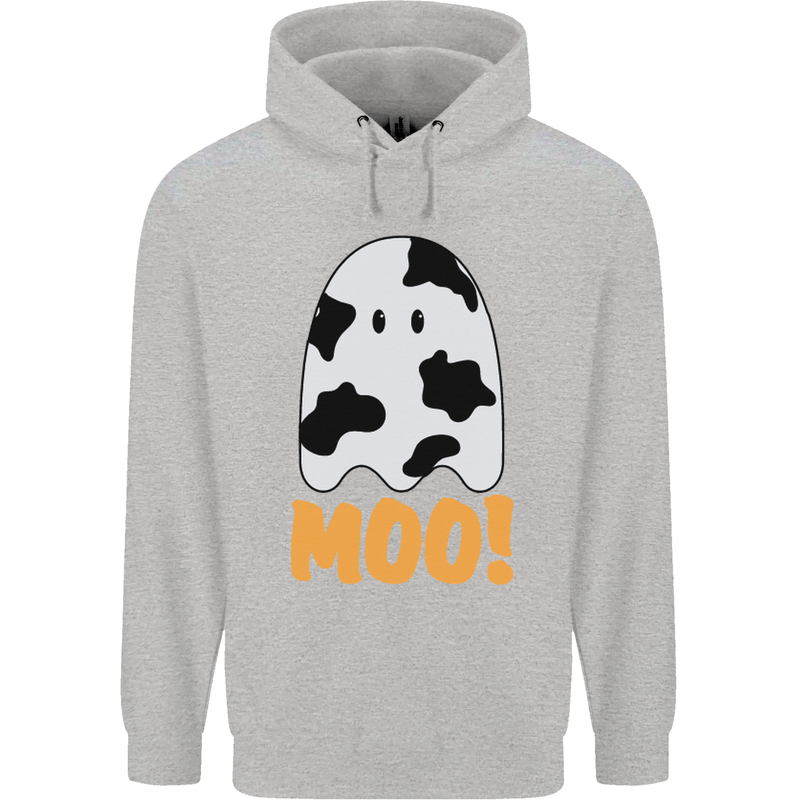 Moo Funny Cow Ghost Halloween Spooky Childrens Kids Hoodie Sports Grey
